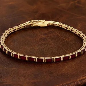 7Ct Lab Created Diamond Red Ruby Tennis Bracelet 14K Yellow Gold Plated
