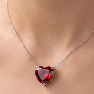 2CT Heart Cut Lab Created Red Ruby Women's Chain Pendant 14k White Gold Plated
