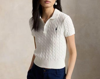 Polo Ralph Lauren Feminina Top Cropped de Algodão com Tricô Trançado - Blusa Icônica de Malha Ajustada