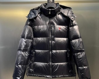 Polo Ralph Lauren Gorham glanzend donsjack, glanzend zwarte puffer met capuchon