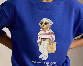 Polo Ralph Lauren Bear Lightweight Fleece Crewneck - Royal Blue Graphic Sweatshirt