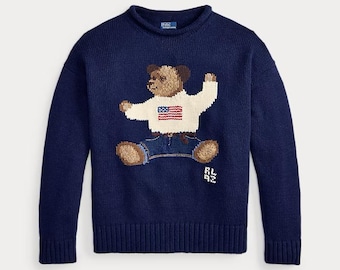 Polo Ralph Lauren Polo Bear Roll Neck Jumper - Navy Blue Flag Sweater