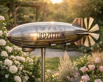 Vintage Rock Blimp Wind Spinner, Metal Airship Garden Decor, Classic Band Zeppelin Windmill, Rock Music Fan Collectible, Birthday Gift