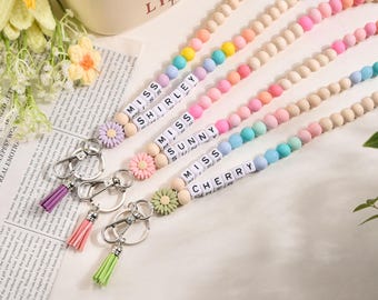 Cordino personalizzato per insegnanti, cordino con nome e perline personalizzato per la Settimana di apprezzamento degli insegnanti, regalo di fine anno per lei, regalo per il personale scolastico