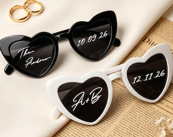Custom Bachelorette Party Sunglasses, Personalised Wedding Date Initials Heart Sunglasses, Engraved Name Bridal Shower Gift Sunglasses