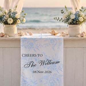 Personalized Wedding Bar Runner Sign, Elegant Wedding Drink Cheers To Last Name Drape Banner, Romantic Event Bar Decor, Linen Wedding Banner