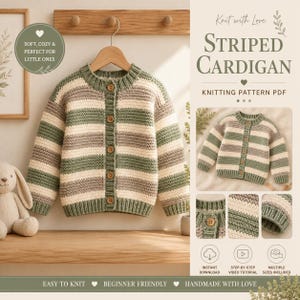 Patron PDF de tricot pour gilet rayé enfant, modèle de pull rayé pour enfant, gilet facile à tricoter, tailles 2 à 8 ans, téléchargement numérique