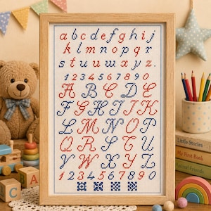 Cross Stitch Alphabet Pattern PDF, Monogram Embroidery Font Chart, Script Letter Needlepoint Alphabet, Instant Download