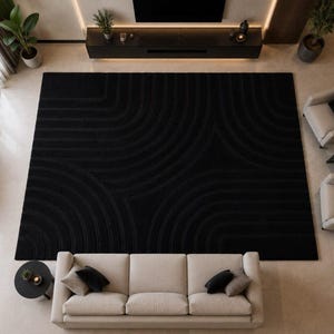 Black Geometric Area Rug Modern Abstract Carpet Minimalist Soft Plush Living Room Bedroom Floor Mat Contemporary Home Decor