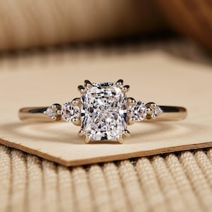 Radiant Cut Ring, 1.00 Carat Lab Grown Diamond Five Stone 925 Silver