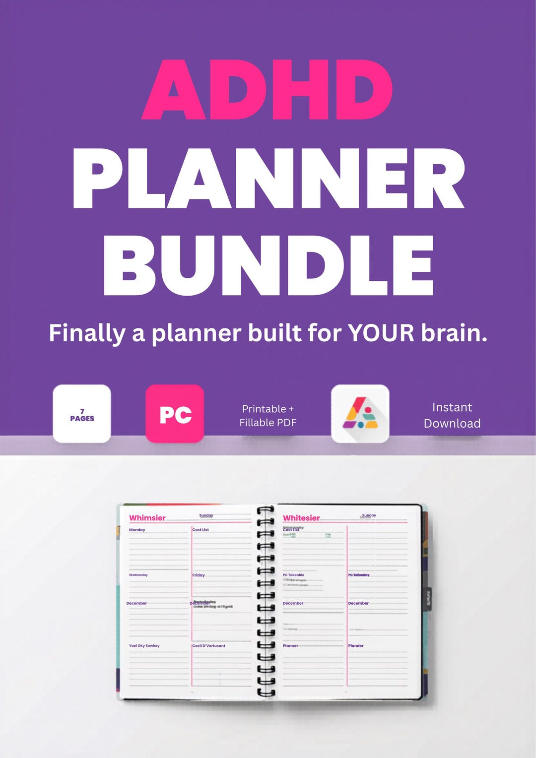 ADHD Planner Bundle Printable | Brain Dump Habit Tracker Mood Log | - Etsy