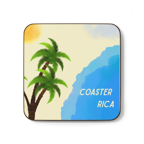 Coaster Rica Beach Coaster hardboard back | Tropical Ocean Sunset Drink Mat