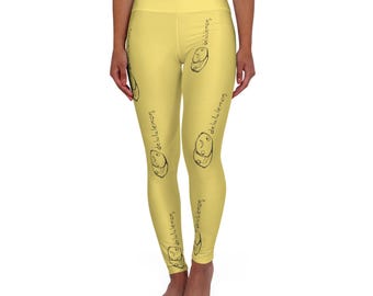 Leggings de yoga Delululemons, parodia divertida, ropa deportiva, leggings de entrenamiento de cintura alta, pantalones athleisure elásticos y suaves, conjunto de pilates y yoga, amarillo AOP