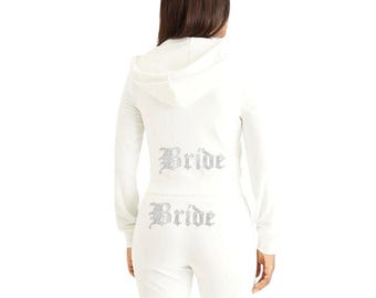 Anpassad träningsdräkt i velour för brud och fru, personligt brudset med strass, bröllopsoutfit med morgonlounge