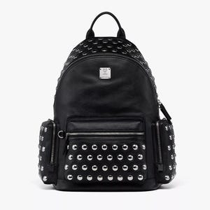 MCM luxe rugzak met lamsleer bezaaid, designer laptopreistas