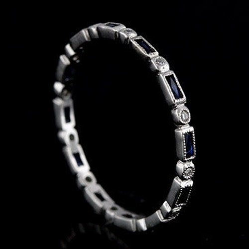 Sapphire Diamond Wedding Band French Cut Baguettes Sapphire Etsy