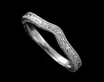 Silver Engraved Wedding Ring, Silver Women's Band, Slightly Curved Wedding Band, Contour Ring, Silver Curved Band, Silver Women's Band