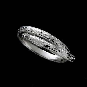 Twee rollende ringen, dubbele band, in elkaar grijpende twee banden, handgegraveerde met elkaar verweven banden 2,3 mm, twee eeuwigheidsbanden Goud-platina-palladium