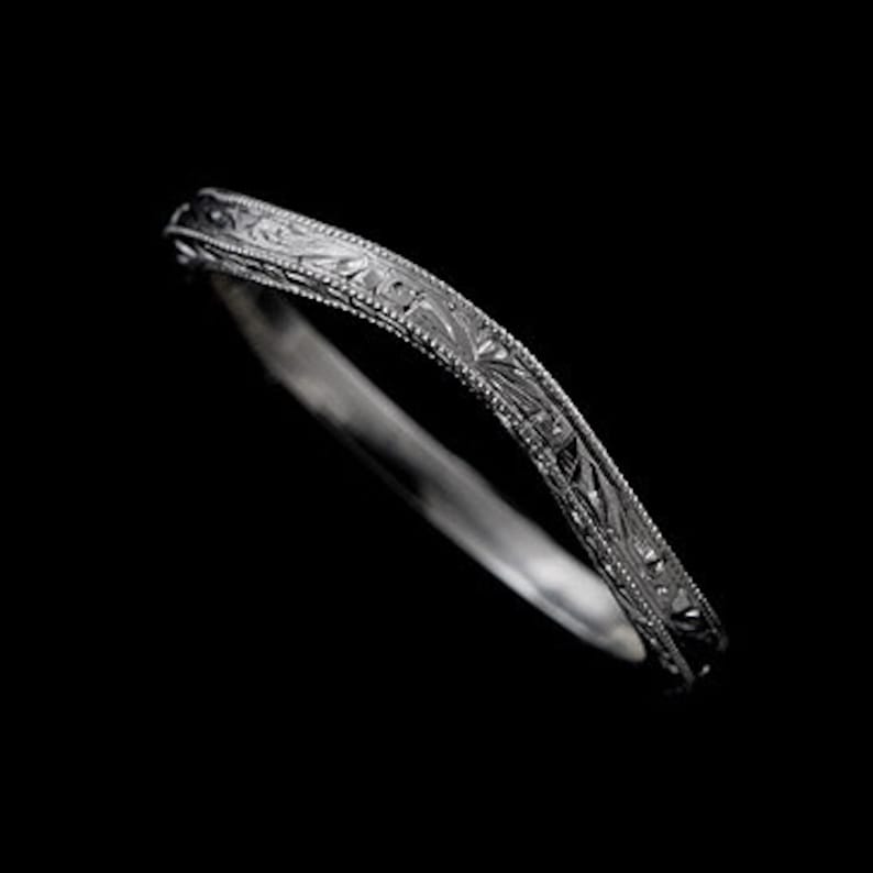 Skinny Engraved Band, Art Deco Replica Wedding Band, Contour Wedding Ring, Delicate Wedding Band 1.6mm, 14K Gold Nickel Free Gold Platinum image 1