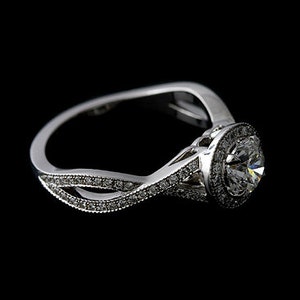 Natural Diamond Engagement Ring, Split Twisted Halo Ring, Micro Pave Diamond Proposal Ring, Thin Delicate Ring, Intertwined Shank Ring image 4