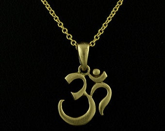 OM AUM Gold Necklace, OM aum Charm Pendant, Religious Symbol Petite Necklace, Hinduism Buddhists Symbol Necklace Cable Chain, Small Om Aum