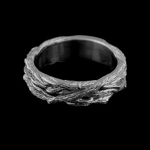 Tree Men's Band, Unique Men's Wedding Ring, Organic Sculptured Men's Ring, Nature Inspired Silver Men's Ring, Hand Crafted Wedding Ring 7mm image 4