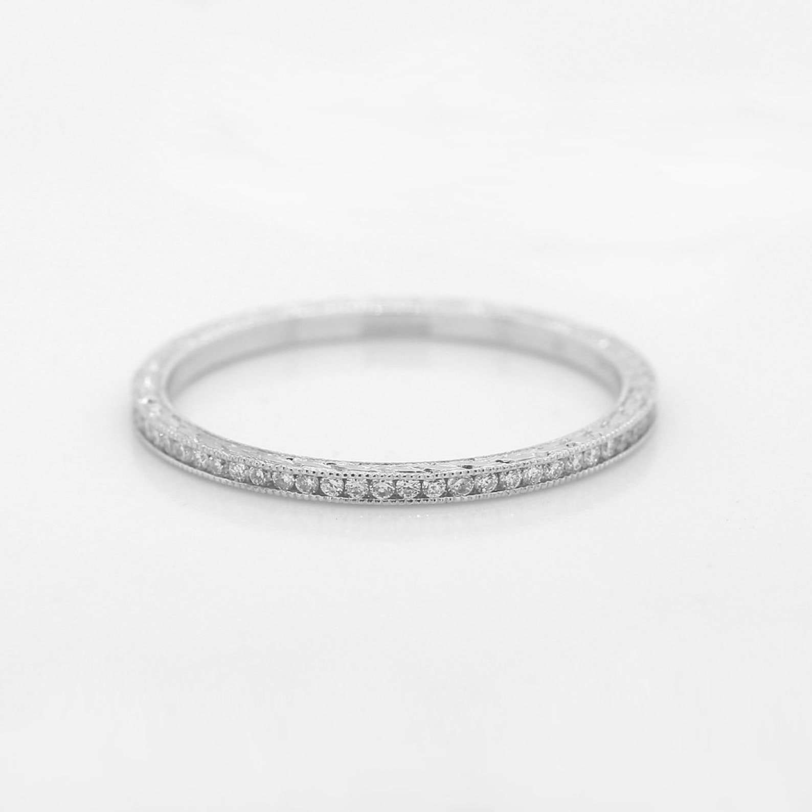 Super Thin Vintage Diamond Eternity Band 1.4mm Platinum Etsy