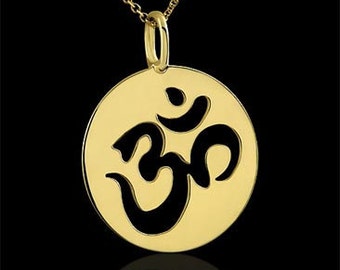 OM AUM Gold Necklace, OM Disc Charm Pendant, Religious Symbol Necklace, Hinduism Buddhists Symbol Necklace With Cable Chain Lobster Clasp