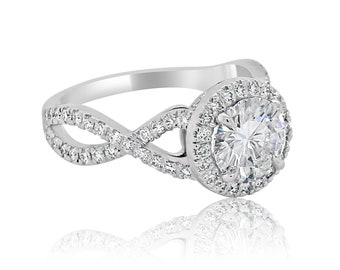 Braided Engagement Ring, 2CT Diamond Ring with 8mm Forever One Moissanite, Intertwined interlocking Ring