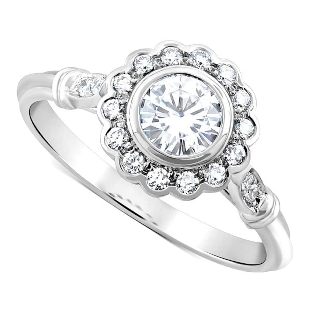 Diamond Flower Halo Ring, Lab Diamond Engagement Ring, Diamond Art Deco