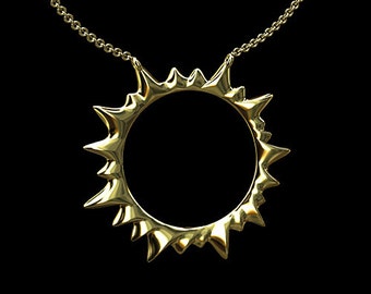 Sun Necklace, Gold Sun Circle Pendant, Sun Jewelry, Gift For Women, Gold Sun Cable Chain, Lobster Clasp Summer Necklace