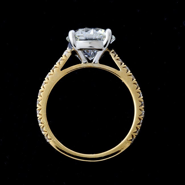 Two Tone Diamond Engagement Ring French Cut Down Micro Pave Set Ring Classic Modern Style Ring Platinum 18K Yellow Gold Ring Setting Etsy Canada