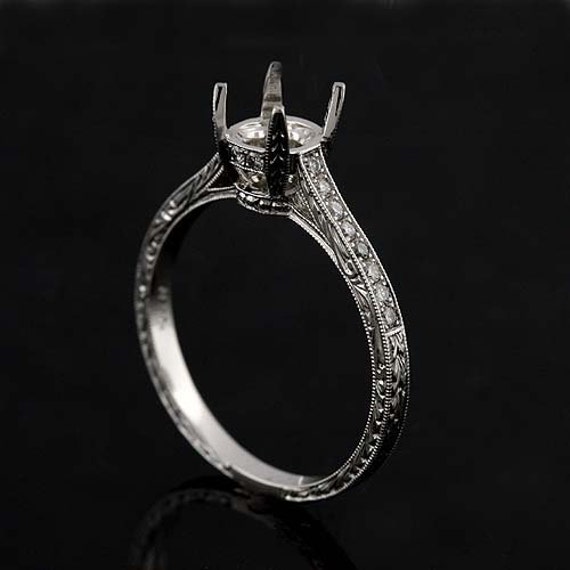 Milgrain pave shop engagement ring