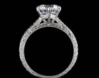 Buy Six Prong Ring, Wheat Engraved Engagement Ring, Solitaire Gold
