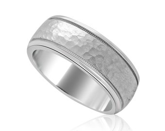 Hammer Finish Men's Wedding Ring, Unique Men's Wedding Band, Eternity Hammer Men's Wedding Ring, 14K Gold Platinum Men's Band