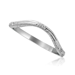 Deep Curved Band, Contour Wedding Ring, Spread Out Diamond Wedding Band, Hand Engraved Thin Band, Delicate Gold Platinum Palladium 1.6mm
