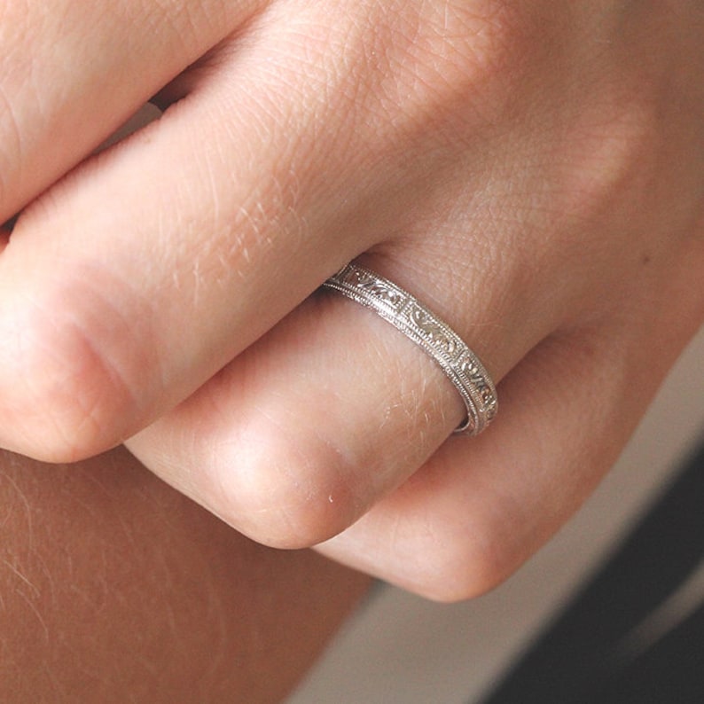Hand Engraved Wedding Ring Eternity Carved Wedding Ring Band Etsy