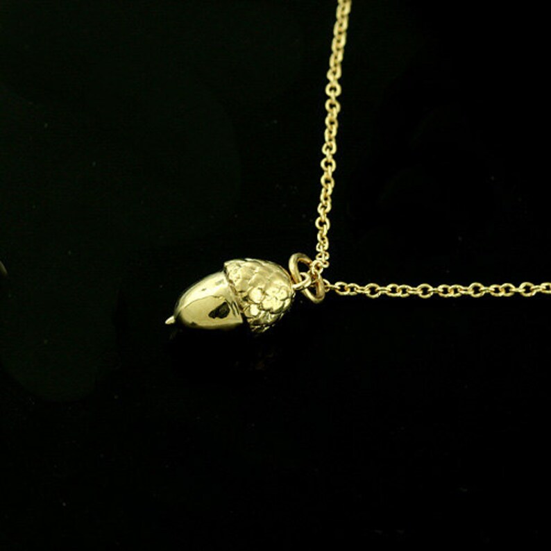 Gold Acorn Necklace Acorn Charm Pendant Necklace Solid Gold Etsy