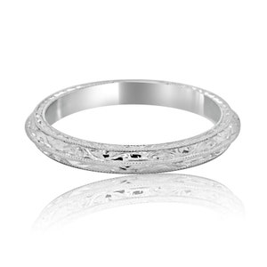 Knife Edge Women's Weeding Ring, Double Milgrain Wedding Band, Scroll Hand Engraved Band, Gold Platinum Palladium Band 2.5mm, Straight Band image 2