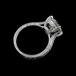 Moissanite Engagement Ring, Pave Diamond Ring, 2CT Round Forever One Moissanite Ring, Vintage Hand Carved Ring, Platinum Palladium Ring