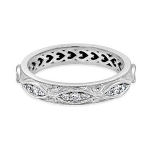 Art Deco Vintage Ehering, Diamant Eternity filigrane Handgravierte Ehering, antike Milgrain gerade Frauen Ehering 3,7 mm