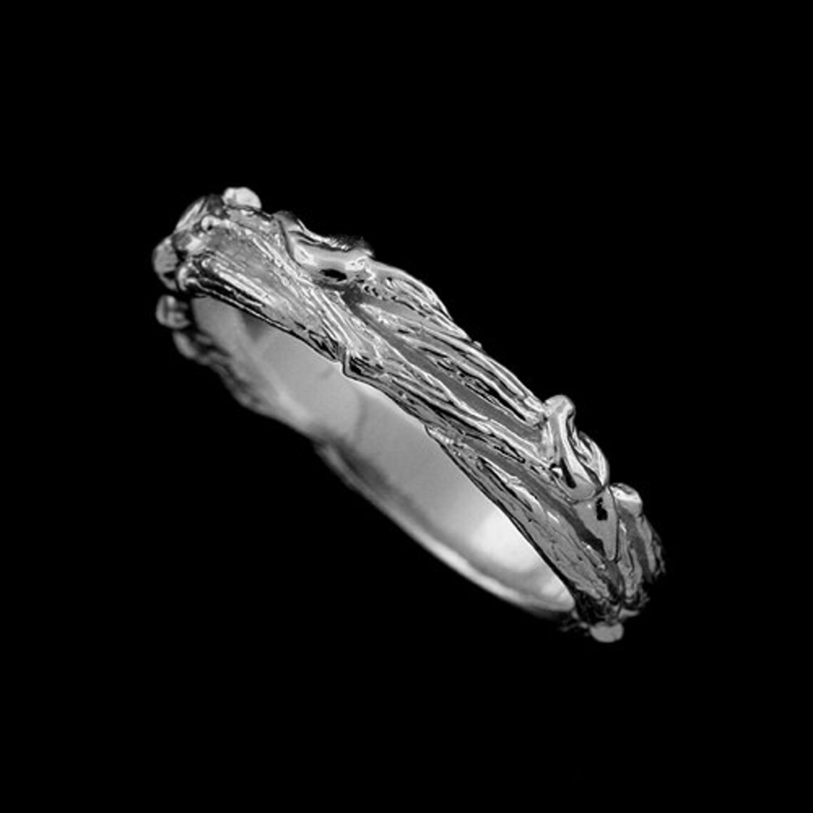 Leaf Wedding Band Tree Bark Band Women's Silver Wedding Etsy
