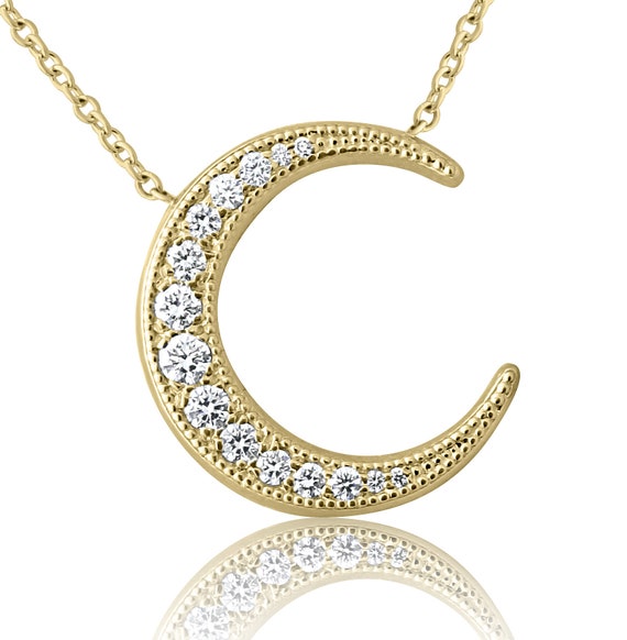 Shy Creation Moon Necklace Diamond Accents 14K Yellow Gold 18
