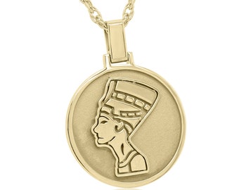 Nefertiti Gold Disc Pendant, Egyptian Gold Pendant