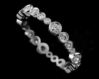 Diamond Wedding Ring, Graduated Diamonds, Bezel Set Wedding Ring, Women's Wedding Ring, Eternity Wedding Ring Band, Diamond Gold Ring 3.2mm