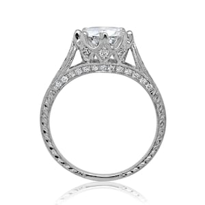 2ct Art Deco Diamond Engagement Ring, Vintage Inspired Hand Engraved Ring, Cathedral Antique 2ct Ring