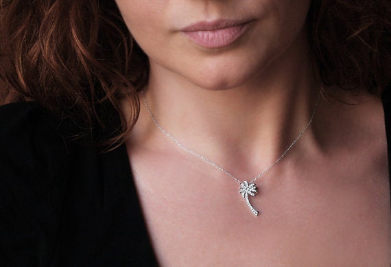 Jewels Obsession Palm Tree Charm Pendant 21 mm 14K White Gold Palm Tree Pendant
