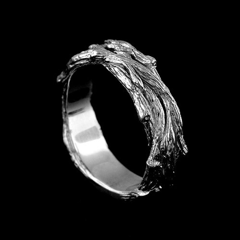 Tree Men's Band, Unique Men's Wedding Ring, Organic Sculptured Men's Ring, Nature Inspired Silver Men's Ring, Hand Crafted Wedding Ring 7mm image 5