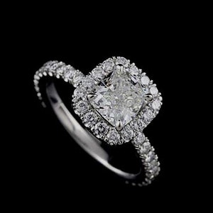 Cushion Halo Ring Mounting, Halo Diamond Engagement Ring, Cut Down Micro Pave Diamond Ring, Gold Platinum Ring Setting For Cushion Center image 1