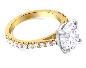 2ct Diamond Two Tone Engagement Ring, Lab Diamond Platinum and Yellow Gold Ring, Modern Elegant Round Diamond, Classic Certified Diamond